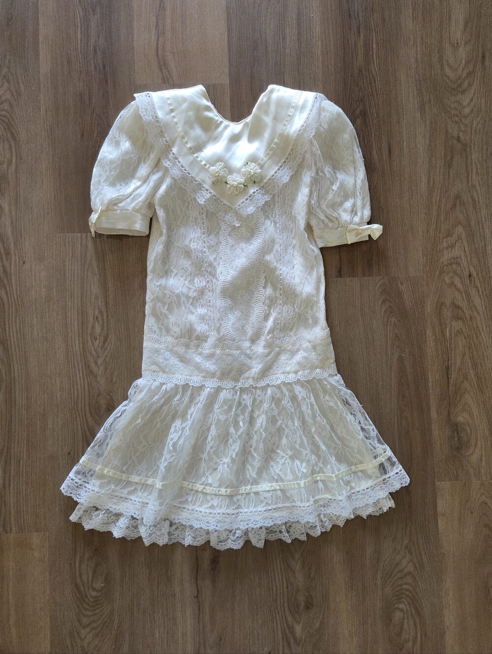 Vtg Gunne Sax By Jessica McClintock Ivory Lace Drop Waist Mini Dress 8 Coquette
